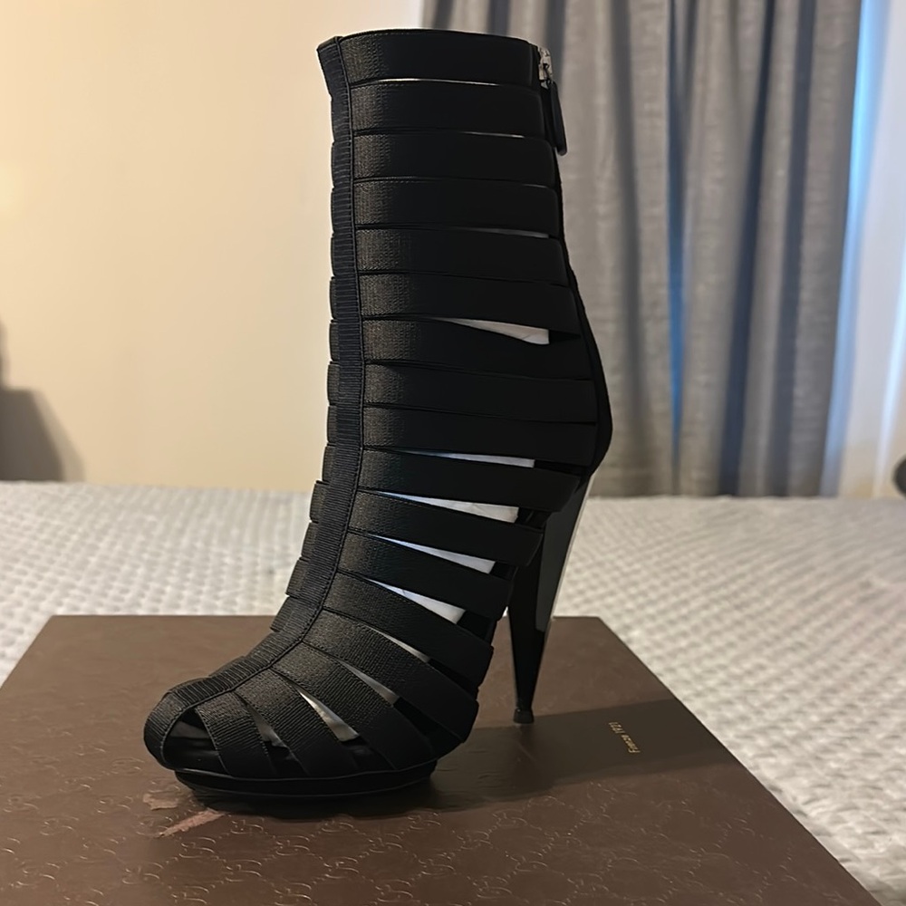 Gucci Black Heeled Boots with Strappy Design
